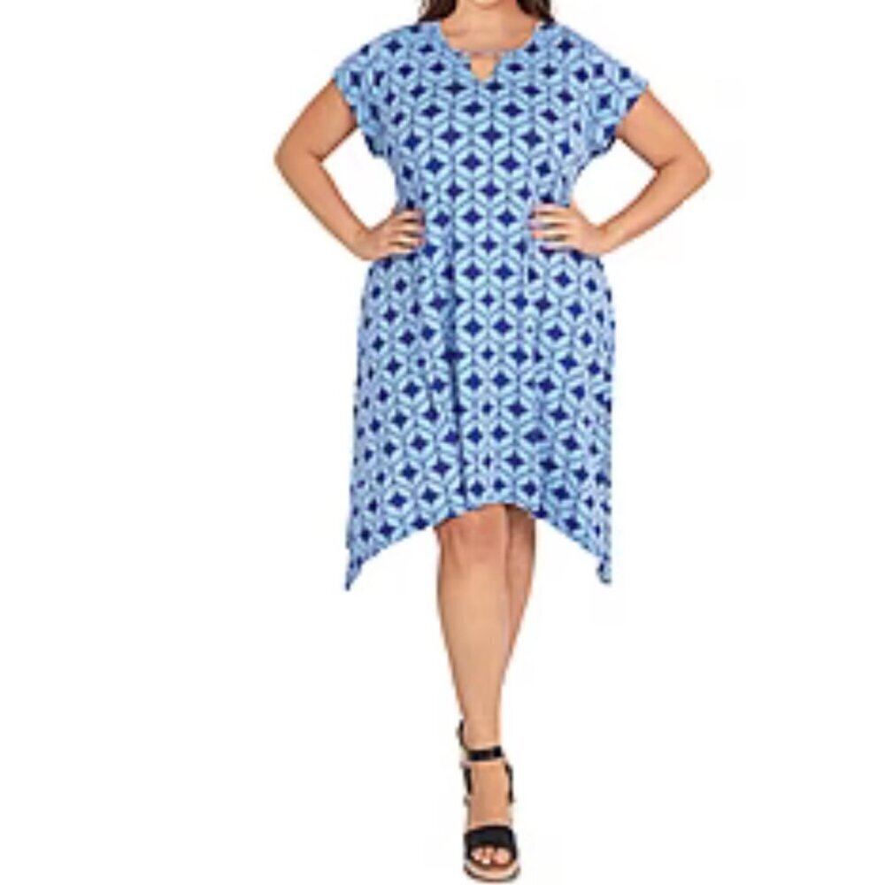 Larky Lark Women's Short Sleeve Geometric Fit + Flare Dress Plus Size 1X NWT